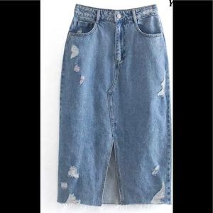 Zara denim midi skirt